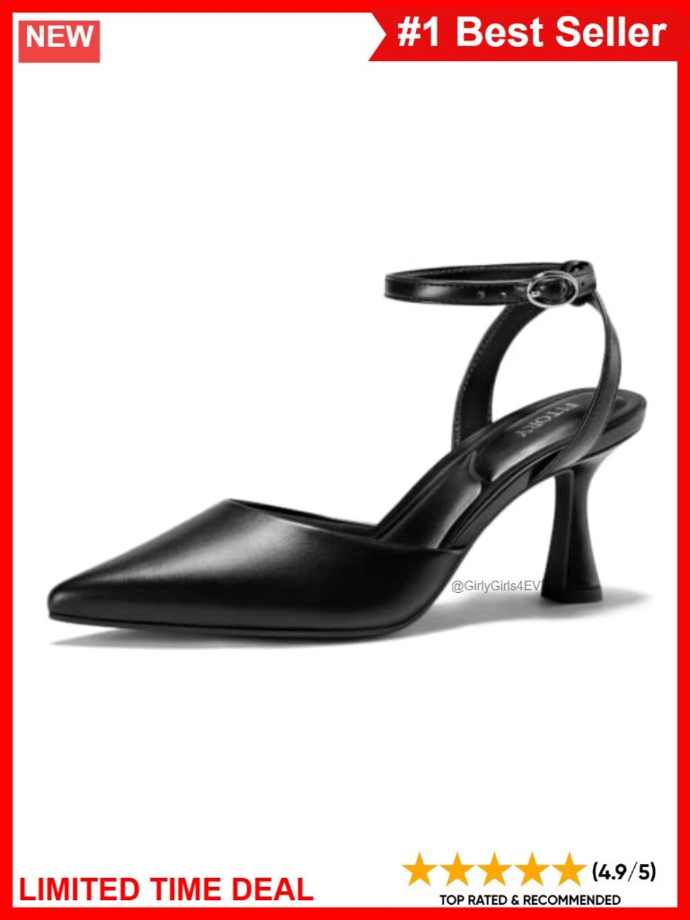 Kitten Heel Pumps Closed Toe Faux Leather Ankle Strap Office Wedding